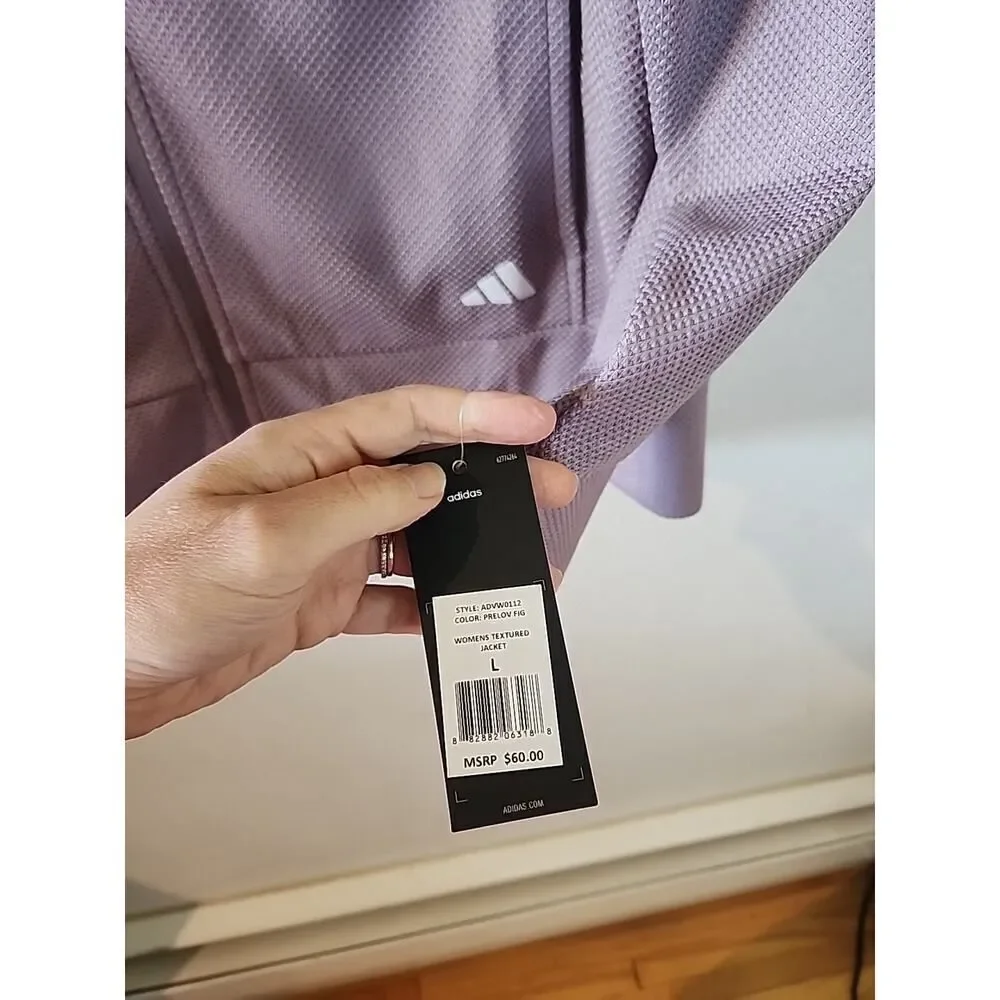 NWT Women’s Adidas Textured Full-Zip Jacket L PURPLE MSRP $60